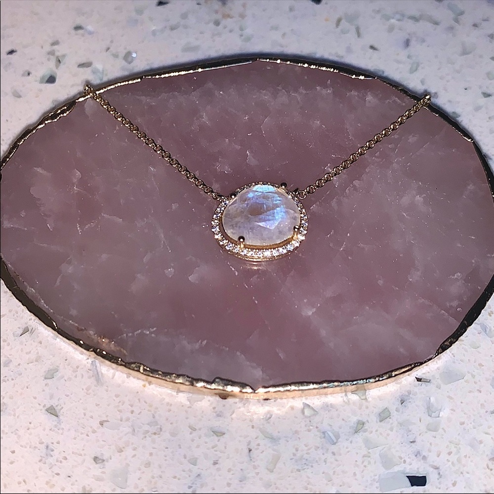 Glowy 925 Silver Elliptical Moonstone Halo Necklace